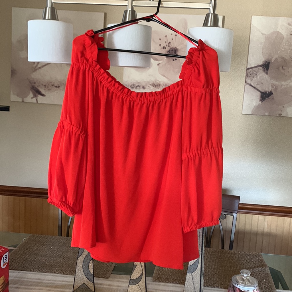 Cece Red Off The Shoulder Flowy Balloon Top Size Xl